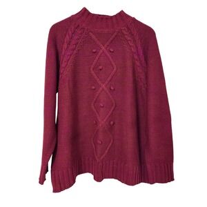 Designer Studio Originals Cable Knit Pom Pom Mock Neck Sweater Women's XL Fushia
